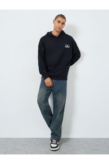 Men Black Snoopy Graphic Print Oversized Hoodie