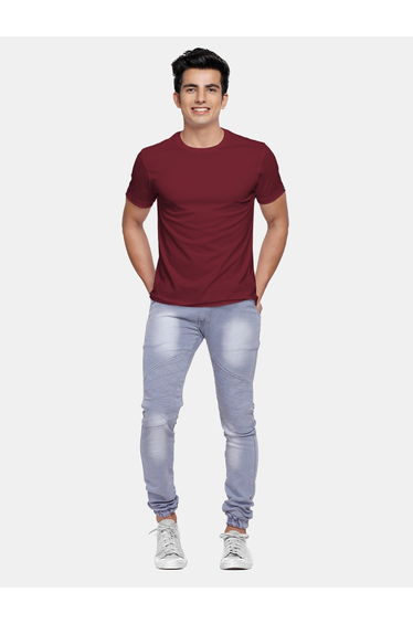 Men Burgundy Cotton T-Shirt