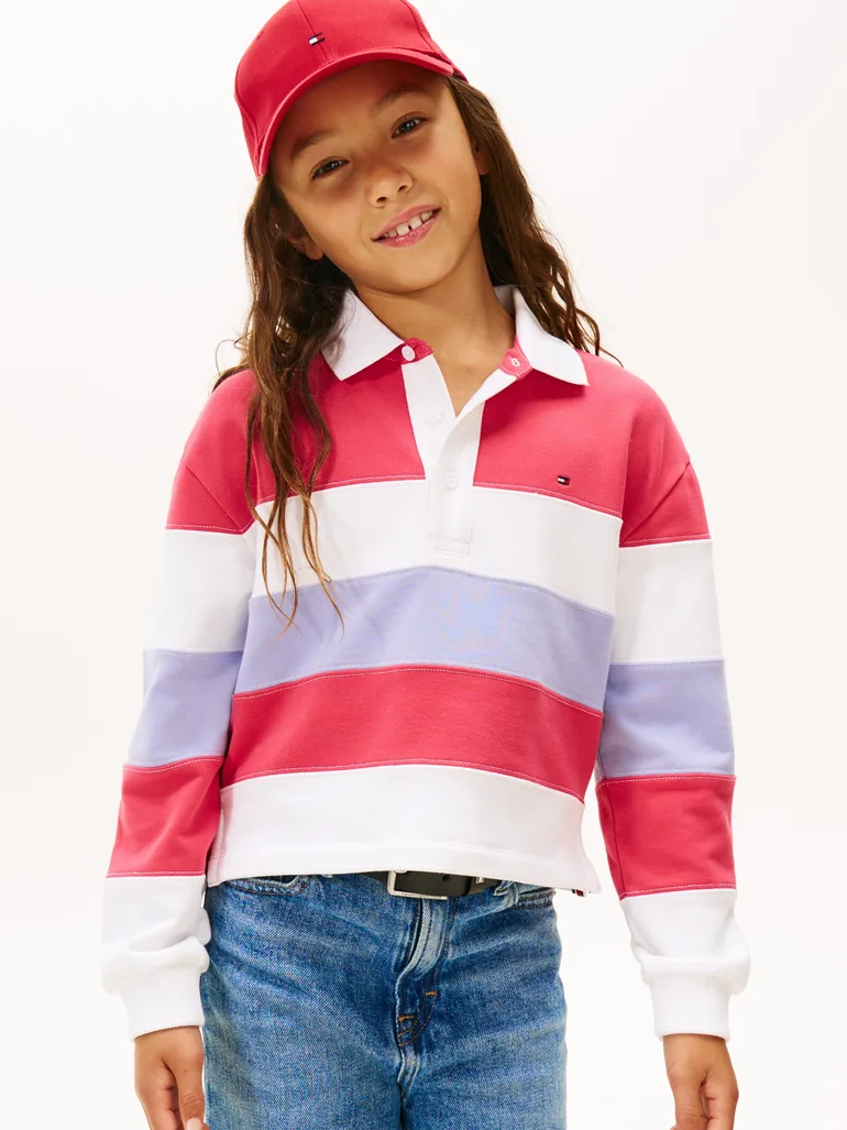 Tommy Hilfiger Girls Colourblock Long Sleeve Polo Shirt in Pink - 3
