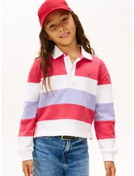Tommy Hilfiger Girls Colourblock Long Sleeve Polo Shirt in Pink - 3