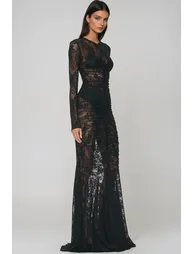 فستان اينوفير دينيم طول الأرض على شكل حرف A بأكمام طويلة - 2