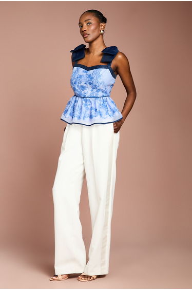 Printed Bow Strap Top