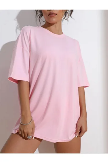 Women's Pink Wish Happy Everyday Printed Oversize T-shirt