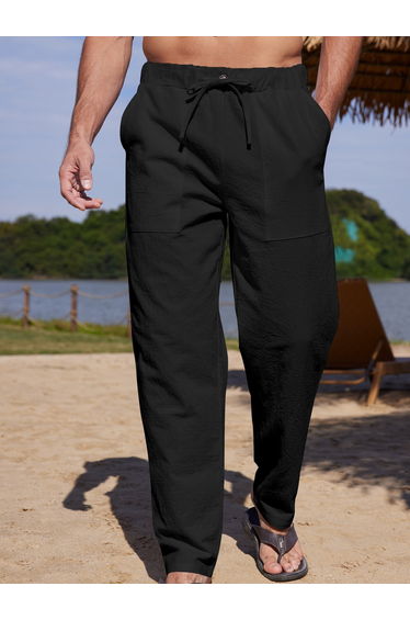 Solid Straight Leg Pants with Drawstring