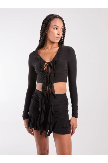 Long Sleeve Slinky Ruffle Top