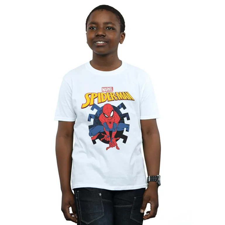 Marvel Boys Spider-Man Web Shooting Emblem Logo T-Shirt - White