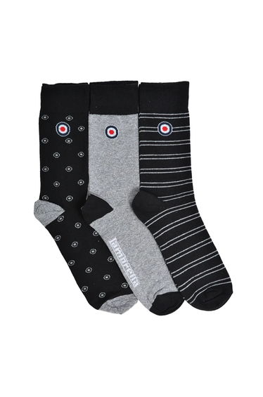 Lambretta Mens Target Socks (Pack of 3) - Black/Grey