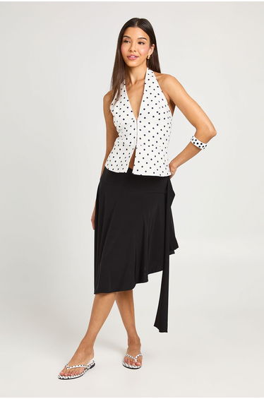 Slinky Hanky Hem Midi Skirt - black
