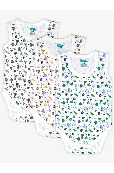 Pack of 3 - Super Combed Cotton Sleeveless Printed Bodysuit