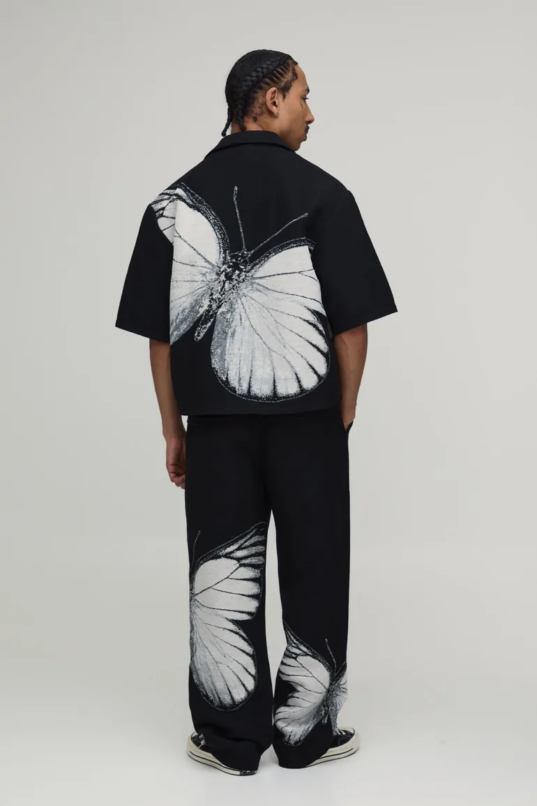 Oversized Butterfly Tapestry Revere Short Sleeve Shirt - multi - 1