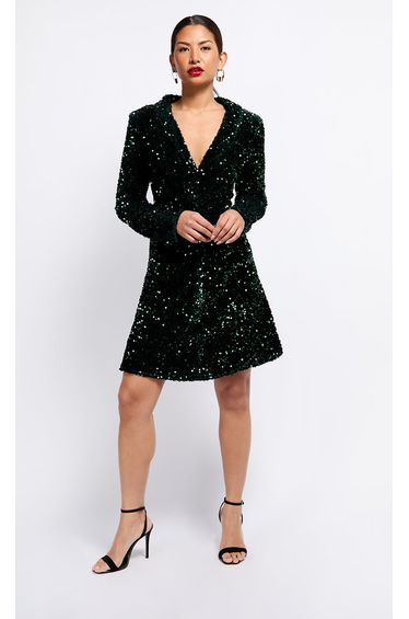Green Sequin Velvet Mini Dress by Vogue Williams