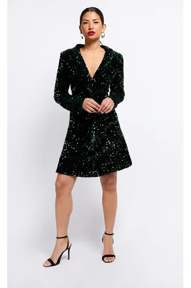 Green Sequin Velvet Mini Dress by Vogue Williams