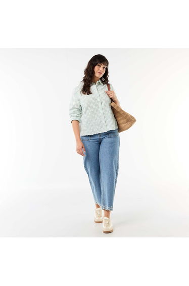 Shirt with Broderie Anglaise and Wavy Details GREEN