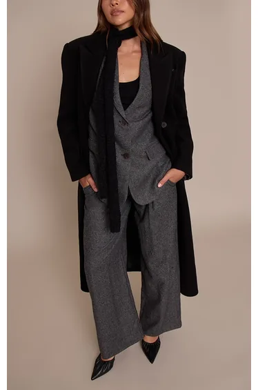 Charcoal Dogtooth Brushed Tailored Trousers