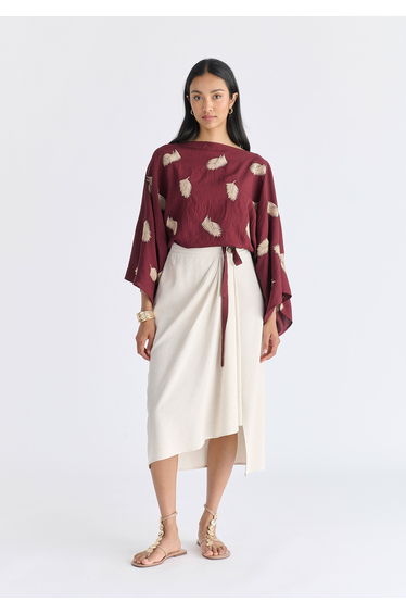 Leaf Embroidered Kimono Sleeves Top