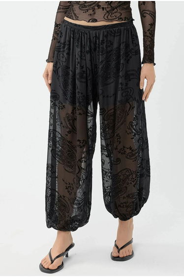 BUSEM Relaxed Fit Flock Print Tulle Pants