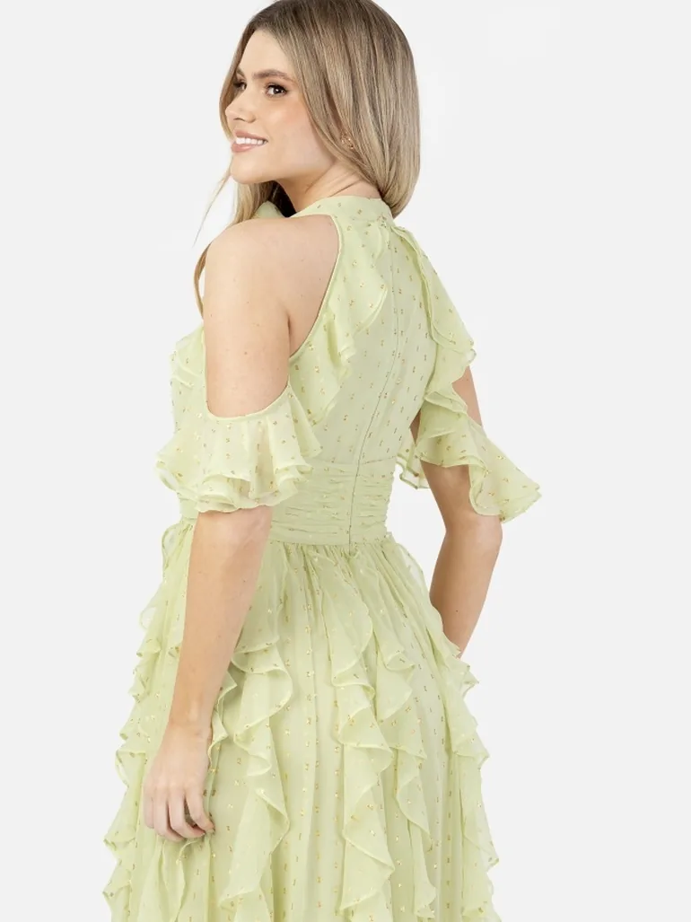 Anaya With Love Recycled Spring Green Cold Shoulder Waterfall Ruffle Maxi Dress  Anaya With Love Green : Evening Dresses : VogaCloset Libya