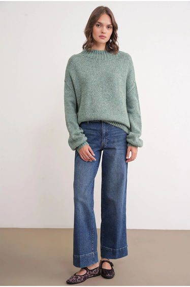 Mixray Relaxed Fit Crew Neck Thick Knit Sweater