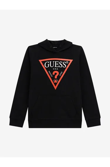 Boys Logo Print Hoodie in Black