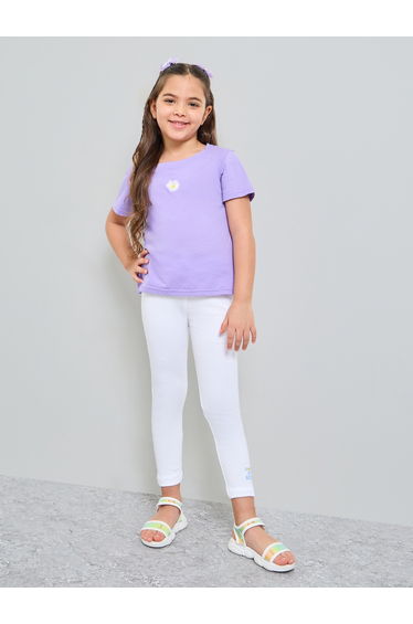 Girls White Graphic Print Ribbed Leggings