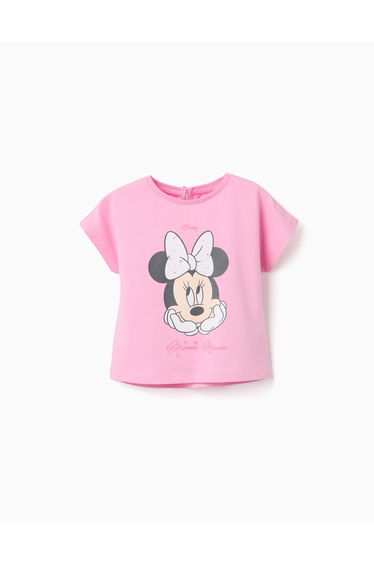 Cotton T-Shirt With Minnie Print For Baby Girls, Pink