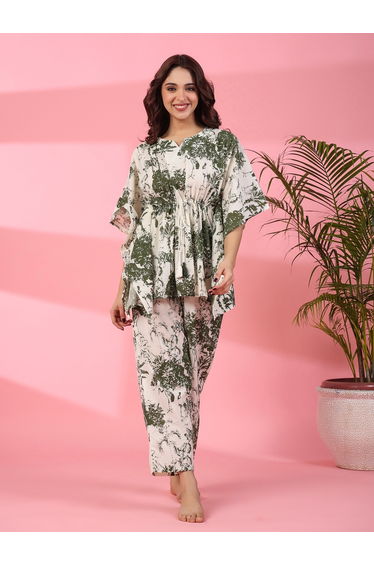 All Over Print Tassel Tie Up Top and Pants Co-Ord Set