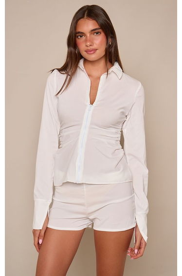 White Poplin Zip Detail Shirt Co-ord