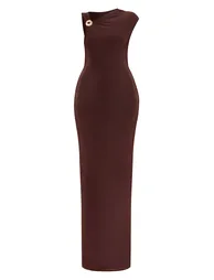 Chocolate Trim Detail Off The Shoulder Maxi Dress - 4