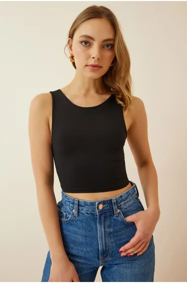 Women's Black Strappy Sandy Crop Blouse