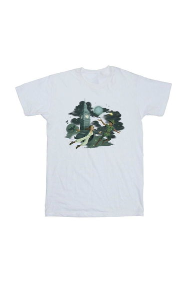 Peter Pan And Wendy Girls Big Ben Clouds Cotton T-Shirt - White