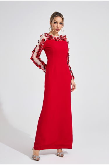 Hafren Red 3D Floral Maxi Dress