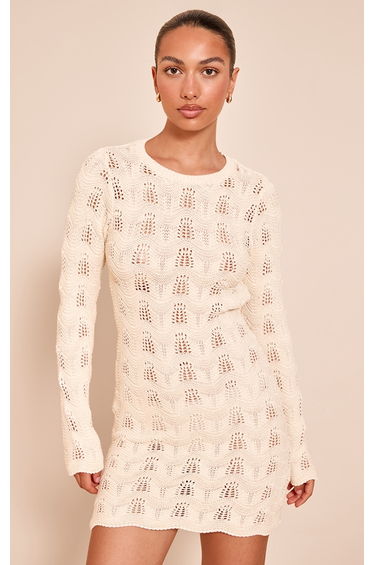 Stone Long Sleeve Backless Mini Dress
