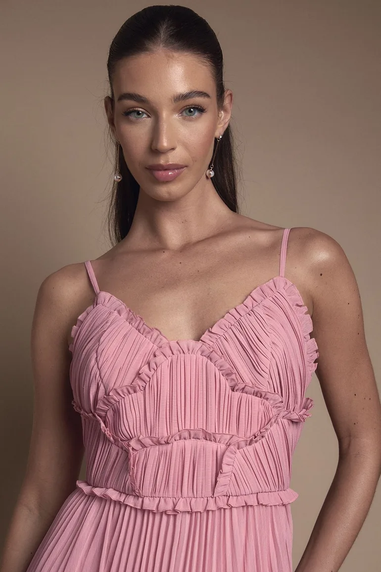 oasis pink pleated dress Oasis Women's Floral Pleated Wrap Midi Dress in Pink | Size: 2