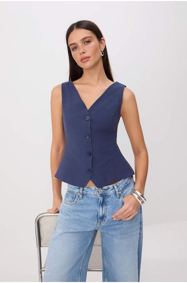 Indigo Fitted V-Neck Modal Vest