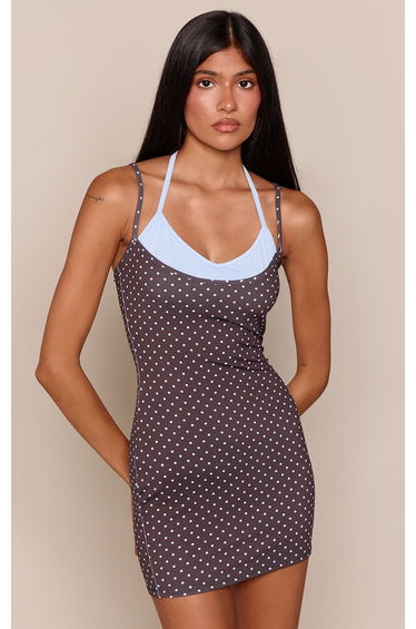 Chocolate Polka Dot Contrast Spaghetti Strap Mini Dress