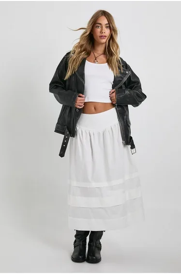 V Waist Volume Midaxi Skirt - white