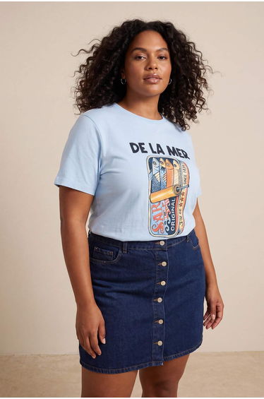 Mavi Sardalya Printed Relaxed Fit Knitted Plus Size T-Shirt