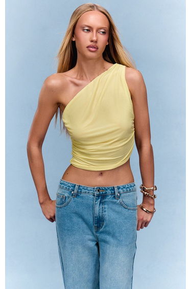 Lemon One Shoulder Asymmetric Top