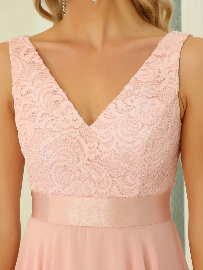 Bestselling V Neck Lace Chiffon Homecoming Prom Dresses - 2