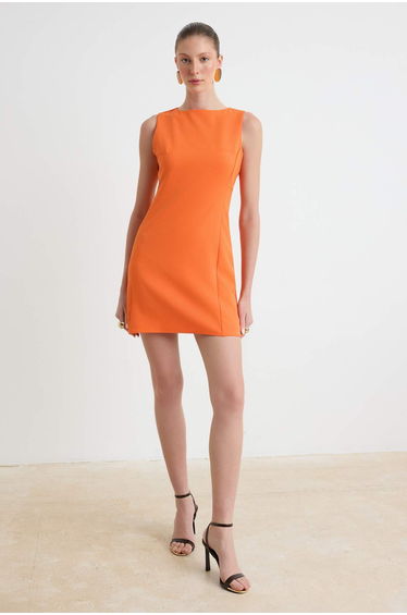 Orange Straight A-Line Short / Mini Woven Dress