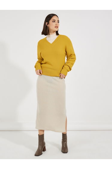 Boxy Fit Regular Length Chunky Knit V Neck Sweater