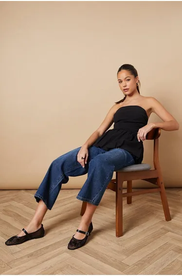 Lilwen Embellished Mesh Detail Mary Jane Ballet Pumps