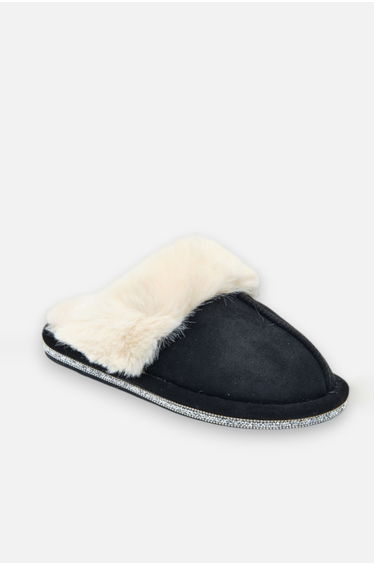 Lemonade Crystal Trim Cosy Slippers Black