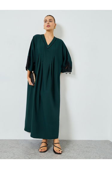 Dark Green Floral Patchwork A-Line Jalabiya