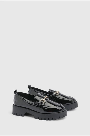 Patent Chunky T Bar Loafers - black