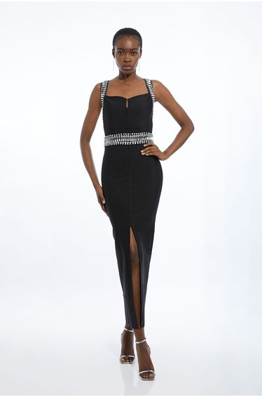 Bandage Figure Form Knit Embellished Maxi Dress