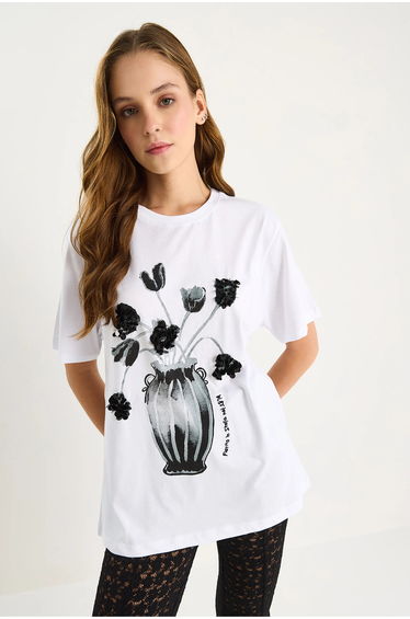LUCCI Sequin Printed Crew Neck T-Shirt