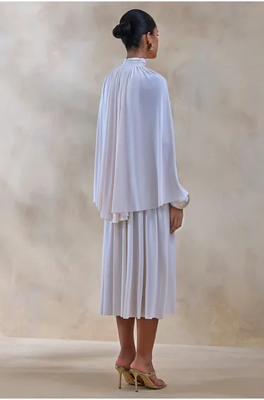 Honora | Cream High-Neck Maxi Dress With Cape-Sleeves