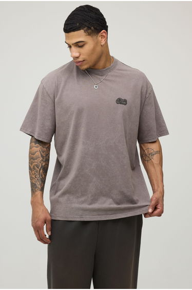 Acid Chocolate Oversized Tonal Skull Doodle Print T-Shirt - chocolate