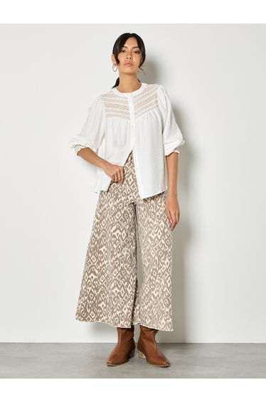 Wavy Embroidered Smocked Blouse